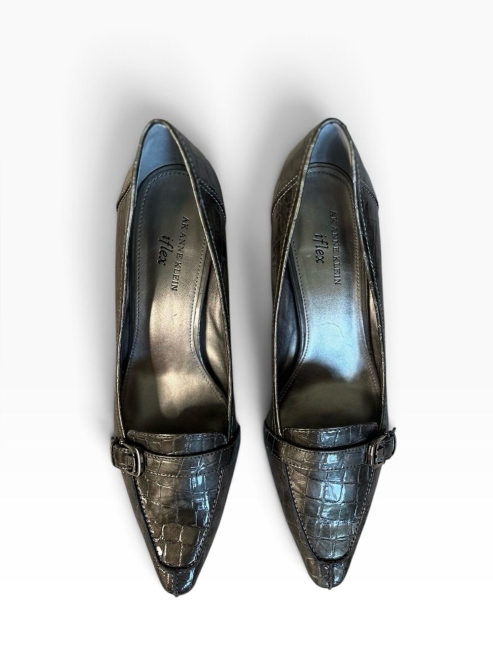 Like New Anne Klein Women's Croc Embossed iFlex Kitten Heels Sz 10 Gray/Charcoal